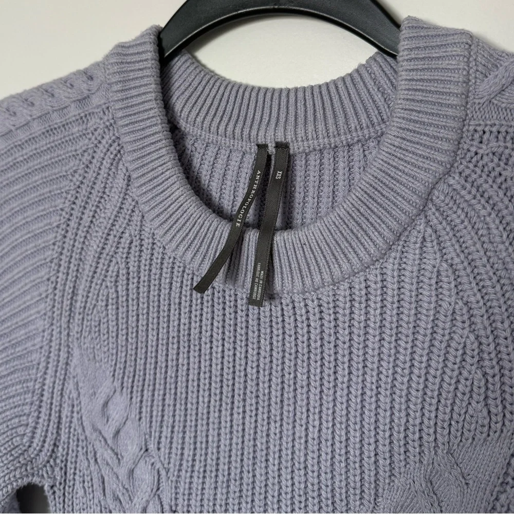 Anthropologie Gray Blue Cable-Knit Long Sleeve Fit-and-Flare Dress - Picture 3 of 6